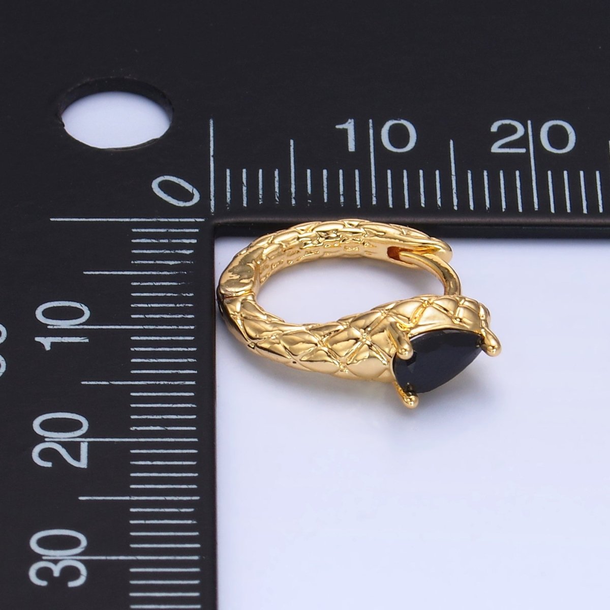24K Gold Filled Black CZ Teardrop Quilted Scaled Snake Huggie Earrings | AB1461