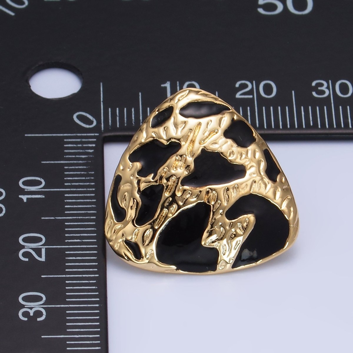 24K Gold Filled Black Enamel Cheetah Textured Triangle Stud Earrings in Gold & Silver | AB1420 AB1419