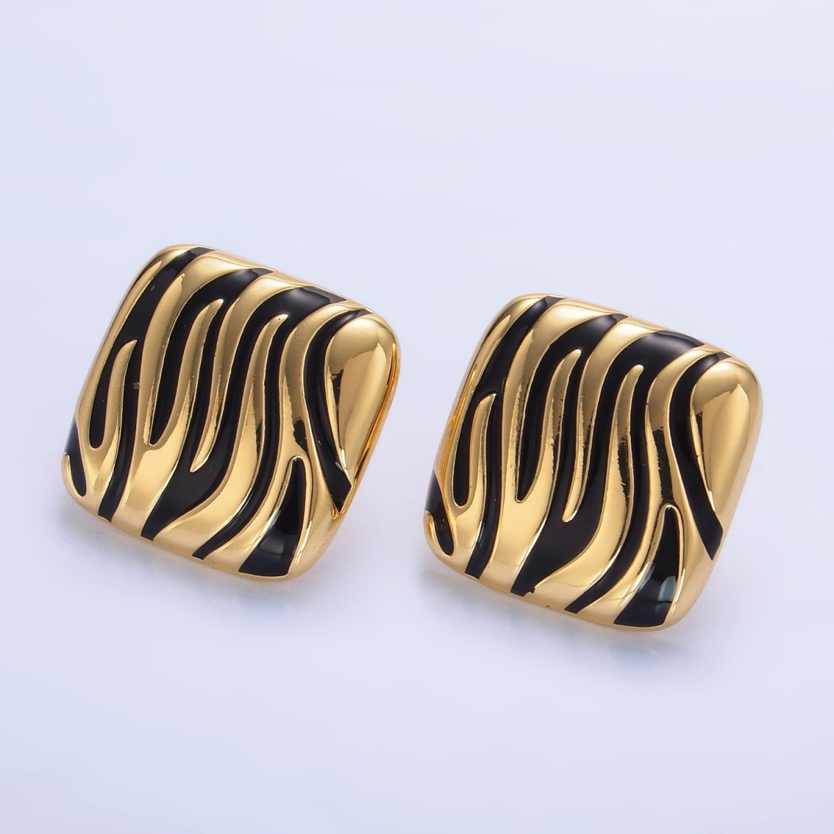 24K Gold Filled Black Zebra Print Rhombus Stud Earrings | AB924