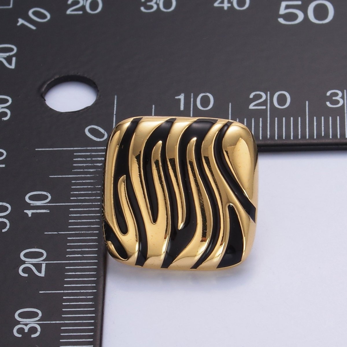 24K Gold Filled Black Zebra Print Rhombus Stud Earrings | AB924