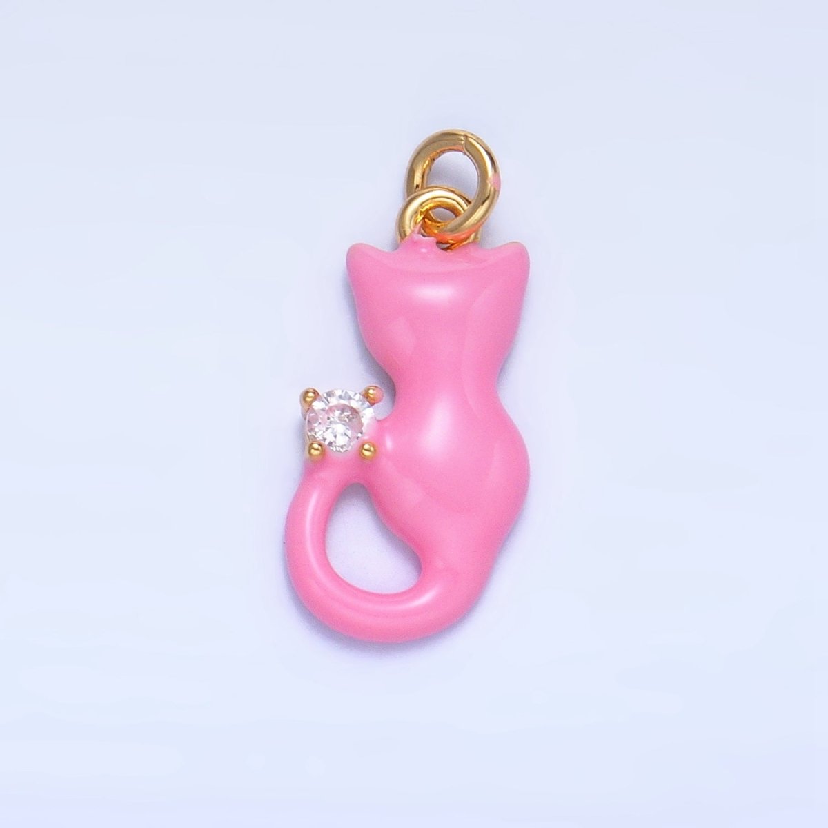 24K Gold Filled Black, White, Pink Enamel CZ Kitten Cat Pet Animal Charm | W009 - W010