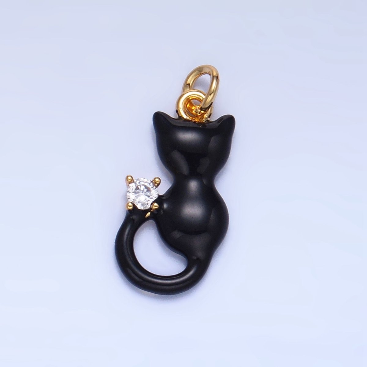 24K Gold Filled Black, White, Pink Enamel CZ Kitten Cat Pet Animal Charm | W009 - W010