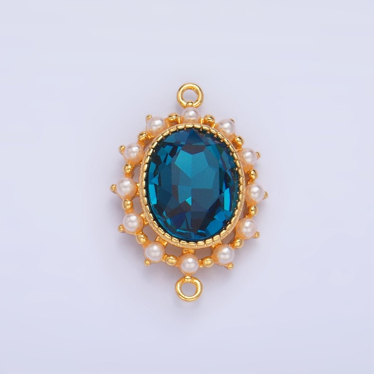 24K Gold Filled Blue CZ Shell Pearl Bezel Oval Connector | F729