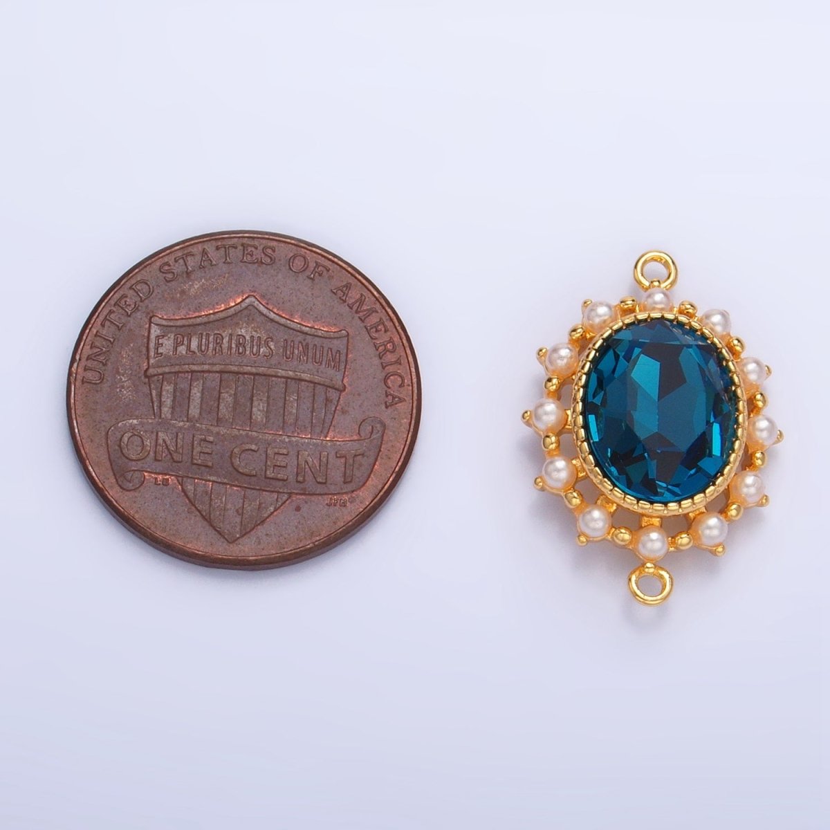 24K Gold Filled Blue CZ Shell Pearl Bezel Oval Connector | F729