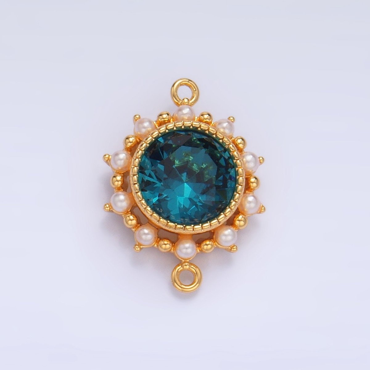 24K Gold Filled Blue CZ Shell Pearl Bezel Round Connector | F719