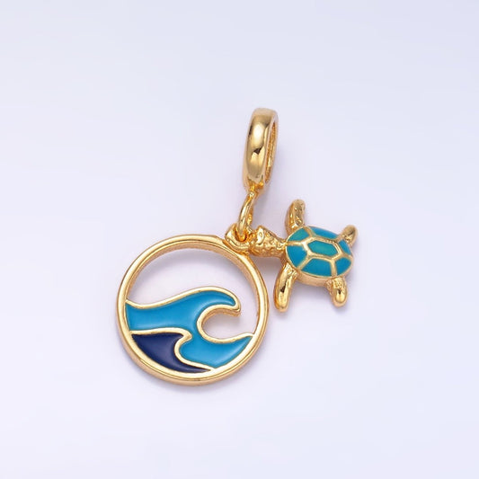 24K Gold Filled Blue Ocean Tortoise Rhondelle Drop Pendant | E796