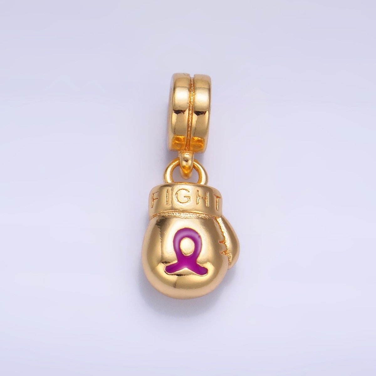 24K Gold Filled Cancer Awareness Ribbon "Fight" Boxing Glove Rhondelle Drop Pendant | W786