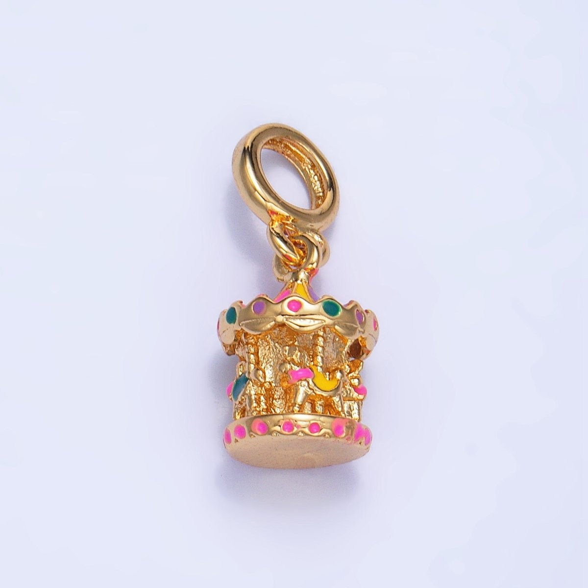 24K Gold Filled Carousel Carnival Enamel Multidimensional Rhondelle Drop Charm | AC180
