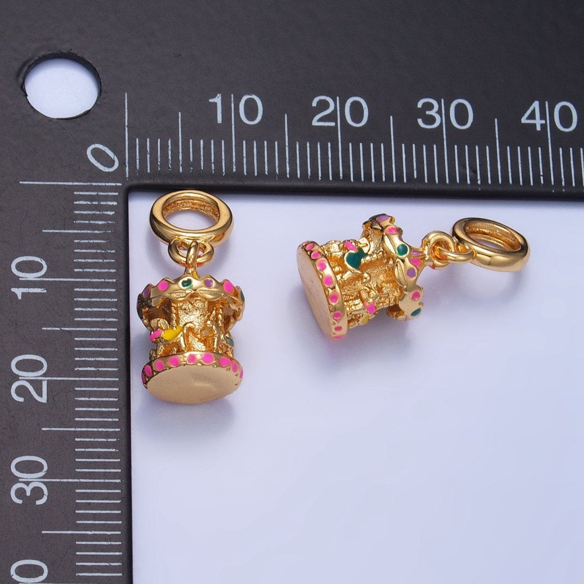 24K Gold Filled Carousel Carnival Enamel Multidimensional Rhondelle Drop Charm | AC180