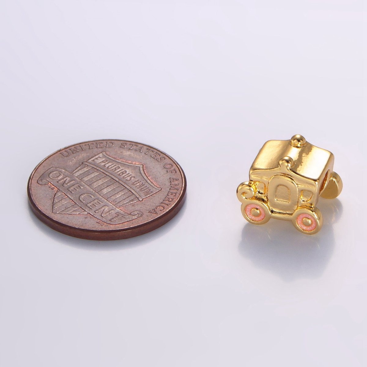 24K Gold Filled Carriage Princess Pink Enamel Bead | B067