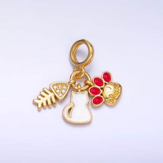 24K Gold Filled Cat Pawprint Fish Bone Rhondelle Drop Pendant | E799