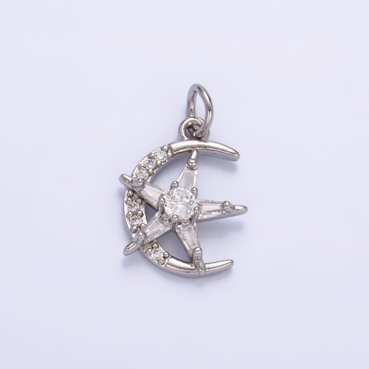 24K Gold Filled Celestial Crescent Moon Star Micro Paved CZ Mini Charm in Gold & Silver | W811