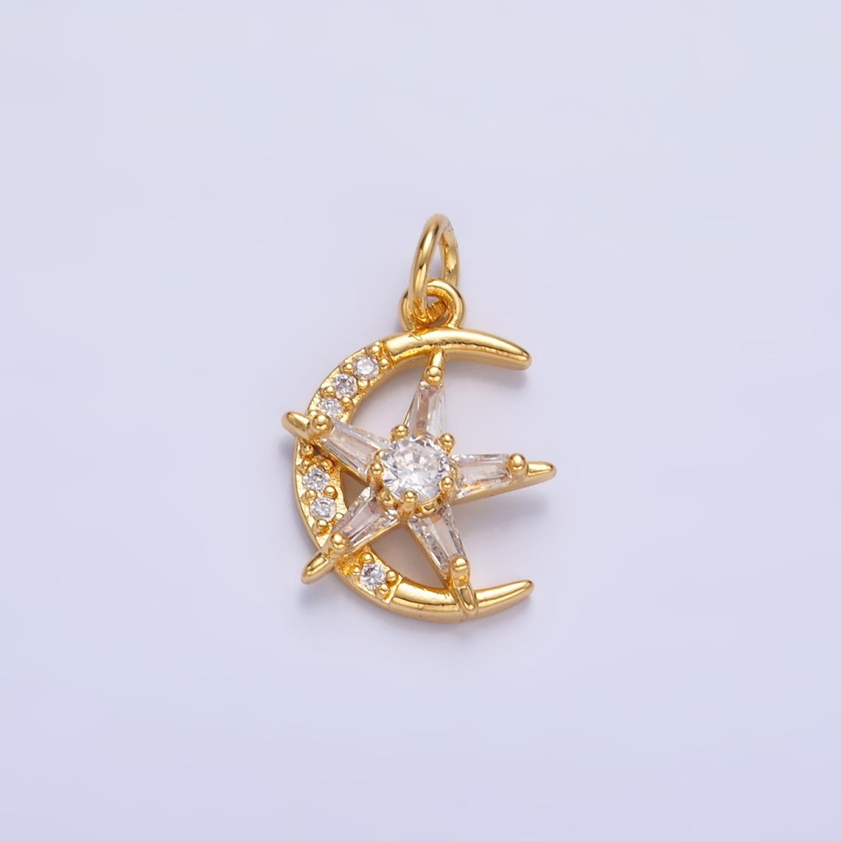 24K Gold Filled Celestial Crescent Moon Star Micro Paved CZ Mini Charm in Gold & Silver | W811