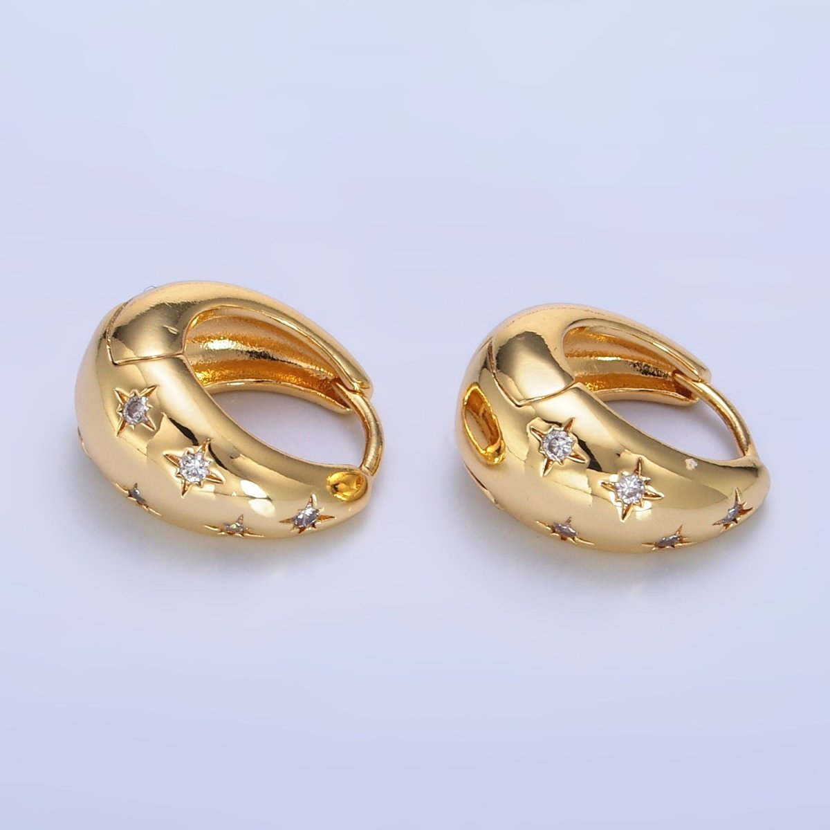 24K Gold Filled Celestial North Star CZ Dome Huggie Earrings | AD111