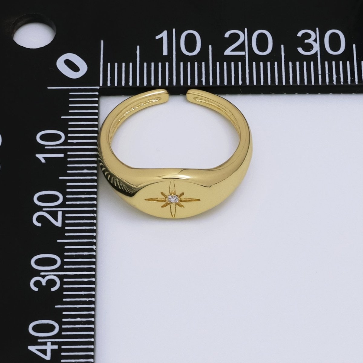 24K Gold Filled Celestial North Star CZ Signet Ring | O190