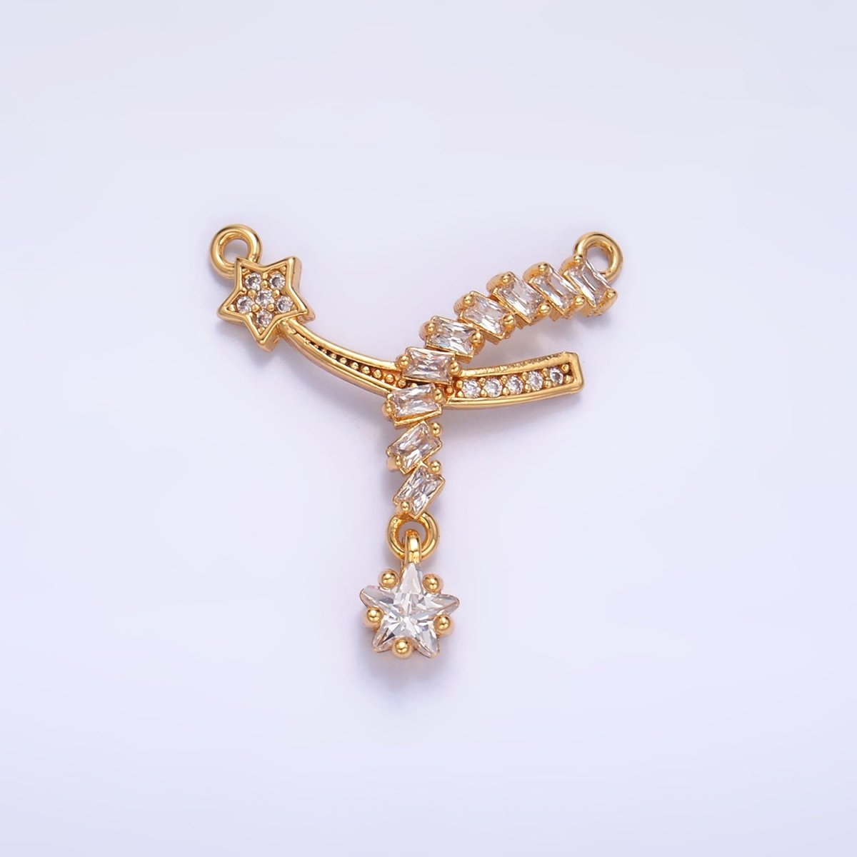 24K Gold Filled Celestial Shooting Star Baguette Micro Paved CZ Connector | F936