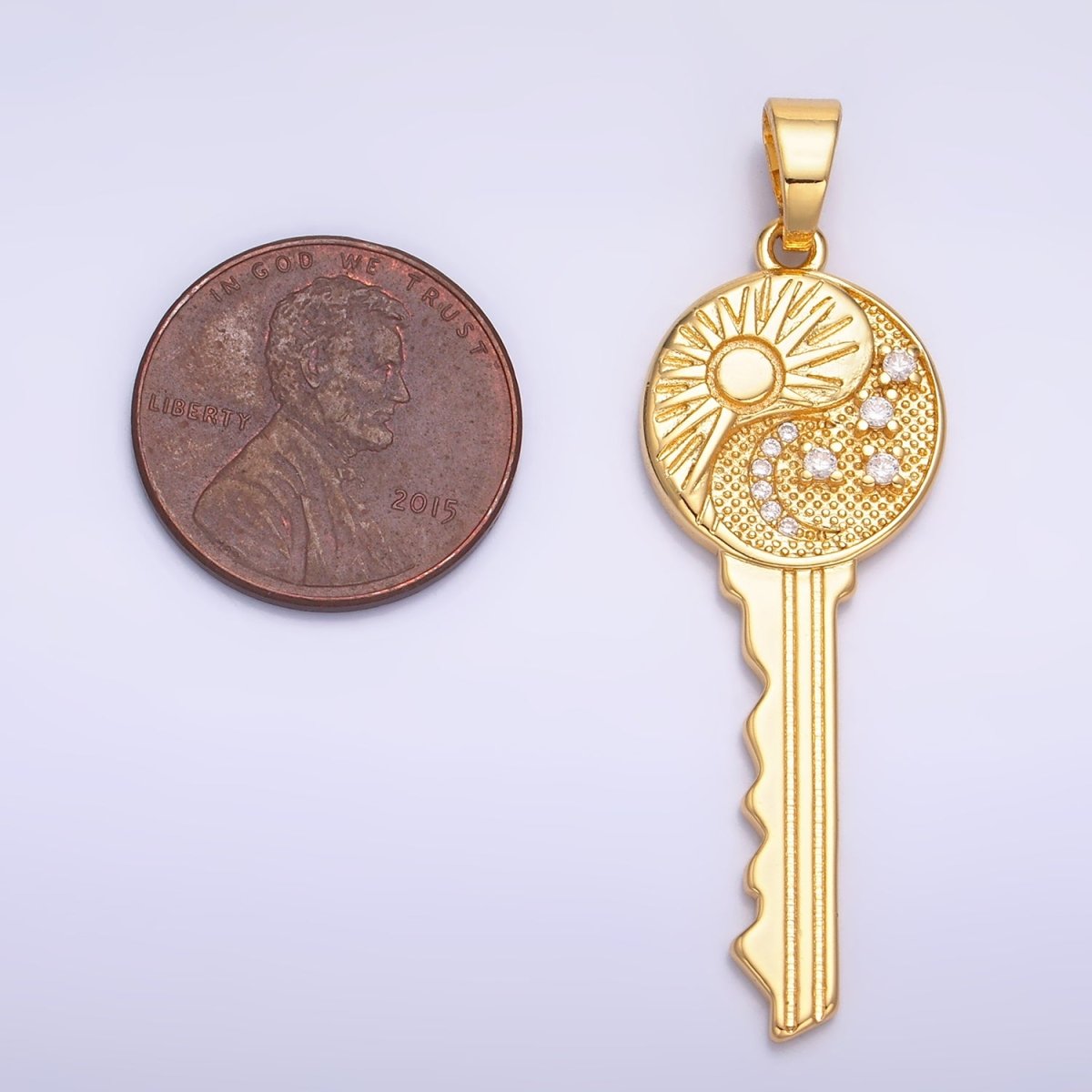 24K Gold Filled Celestial Sun Moon Star CZ Key Pendant | AA1061
