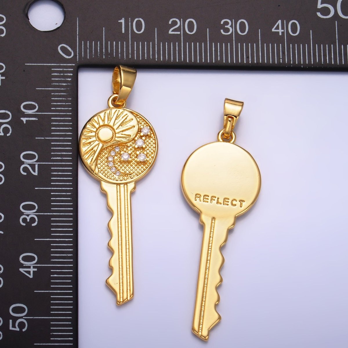 24K Gold Filled Celestial Sun Moon Star CZ Key Pendant | AA1061