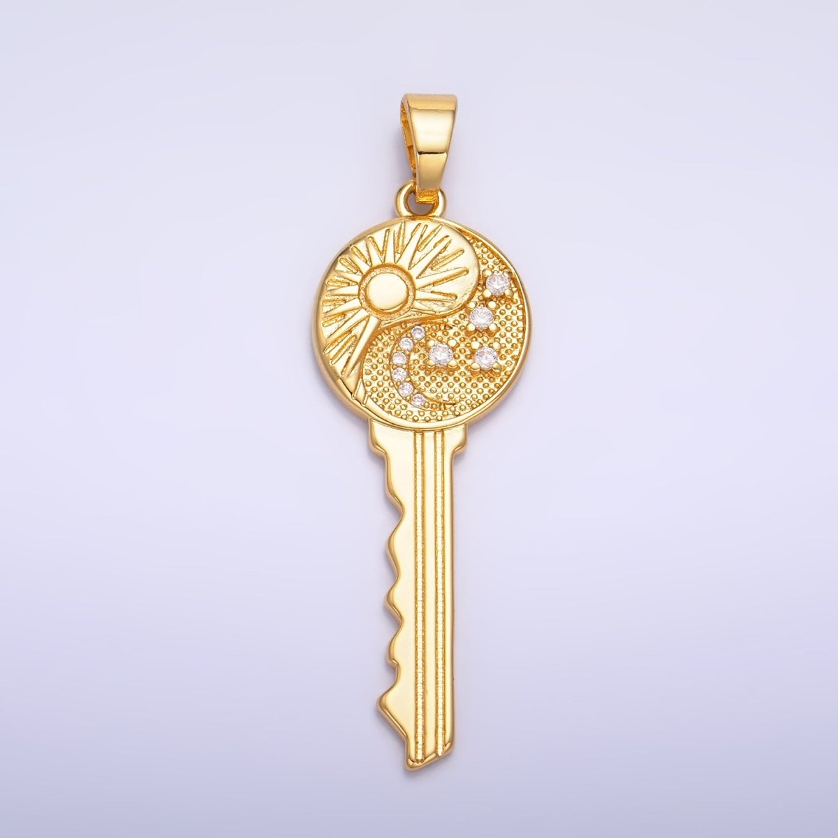 24K Gold Filled Celestial Sun Moon Star CZ Key Pendant | AA1061