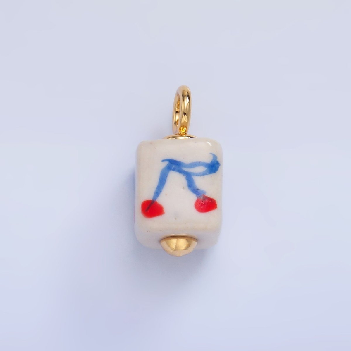 24K Gold Filled Cherry Fruit Square Ceramic Drop Charm | W437