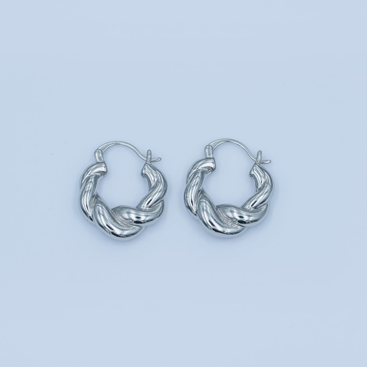 24K Gold Filled Chubby Twisted Croissant Latch Hoop Earrings in Gold & Silver | Q453 AD1201