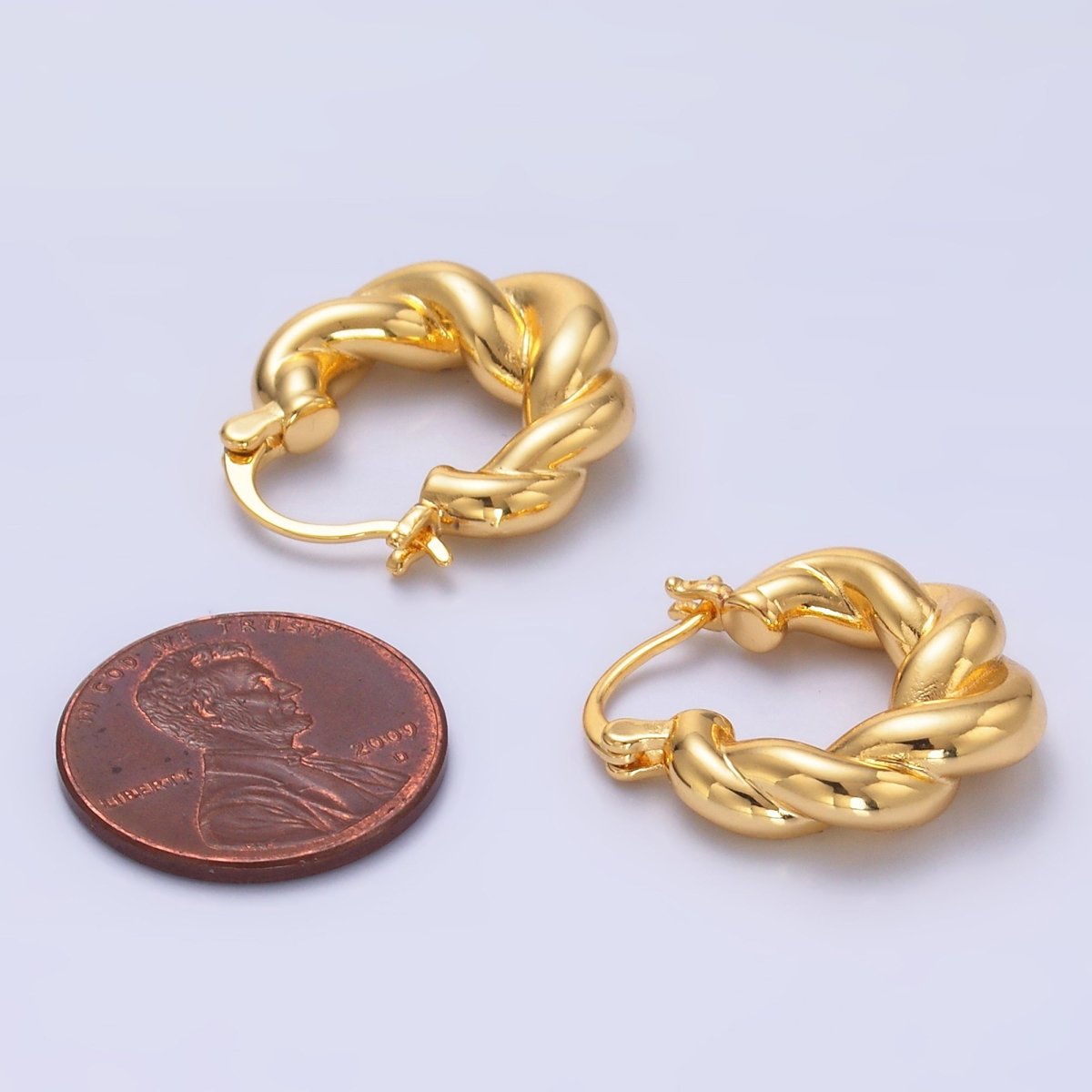 24K Gold Filled Chubby Twisted Croissant Latch Hoop Earrings in Gold & Silver | Q453 AD1201