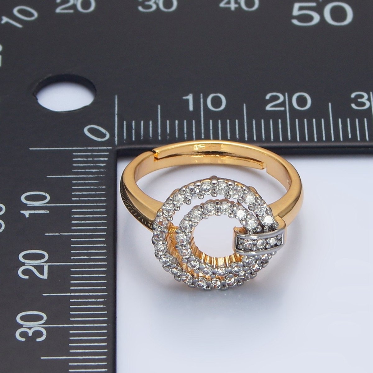 24K Gold Filled Circular Buckle Open Band Mixed Metal Ring | O1427