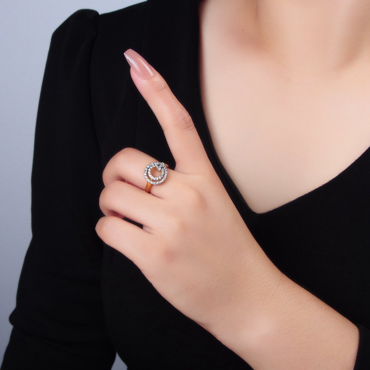 24K Gold Filled Circular Buckle Open Band Mixed Metal Ring | O1427