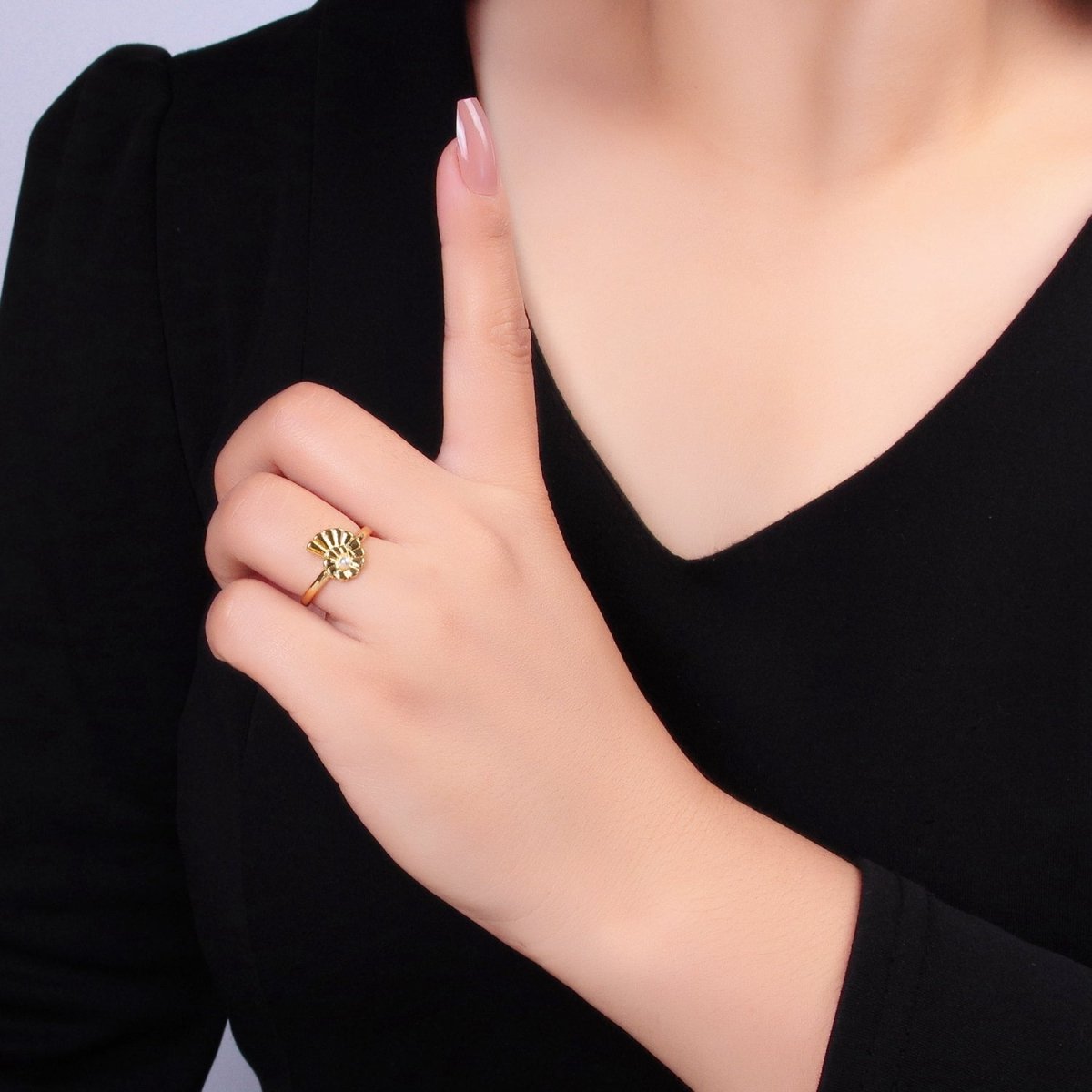 24K Gold Filled Clam Shell Pearl Adjustable Ring in Gold & Silver | U421