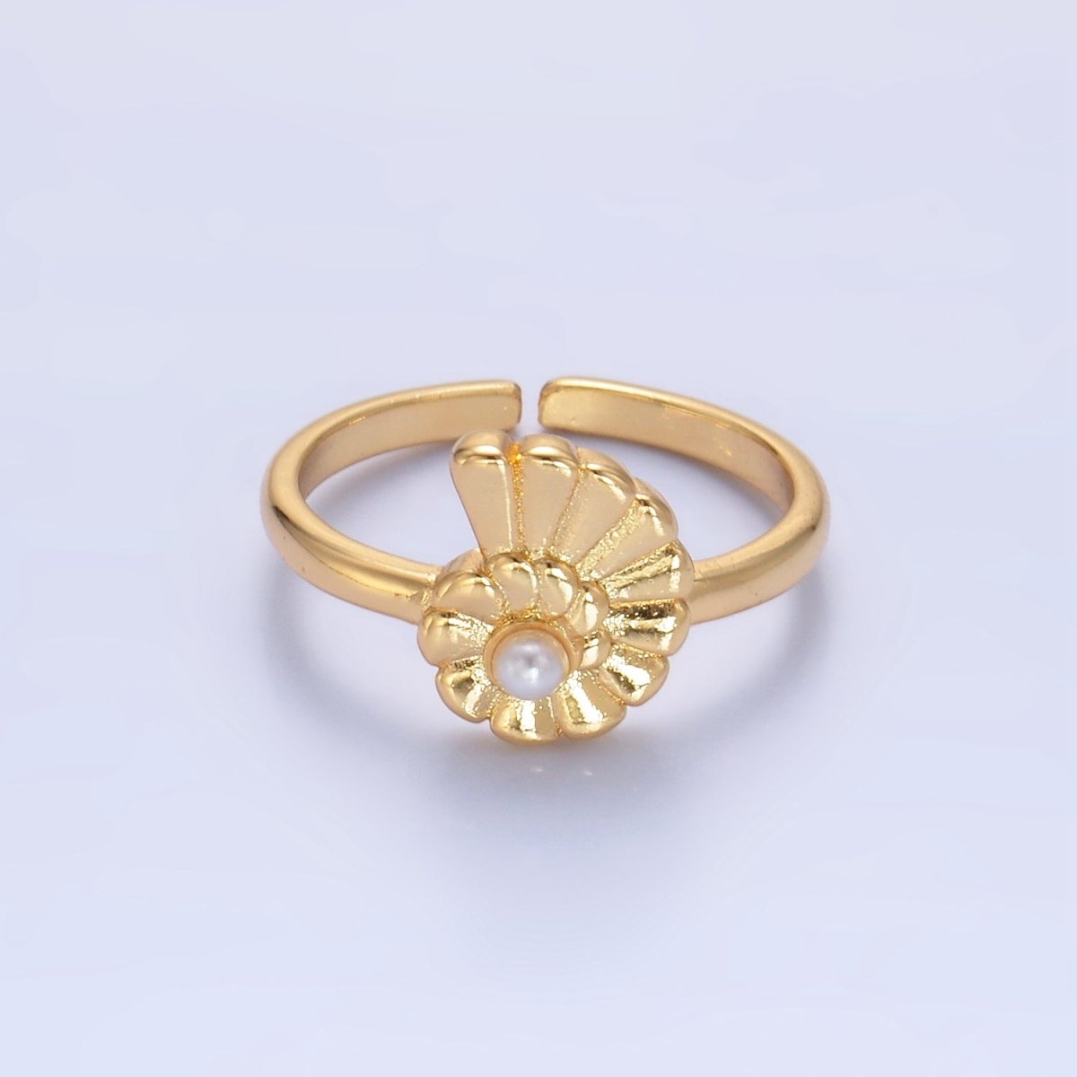 24K Gold Filled Clam Shell Pearl Adjustable Ring in Gold & Silver | U421