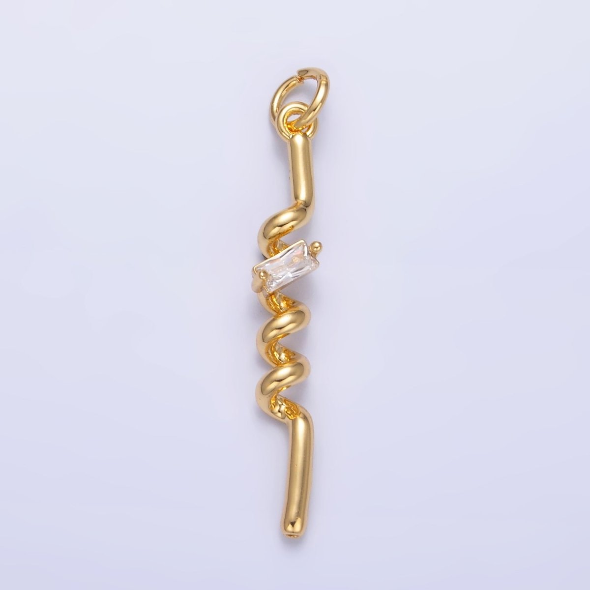 24K Gold Filled Clear Baguette CZ Twisted Charm in Gold & Silver | W812