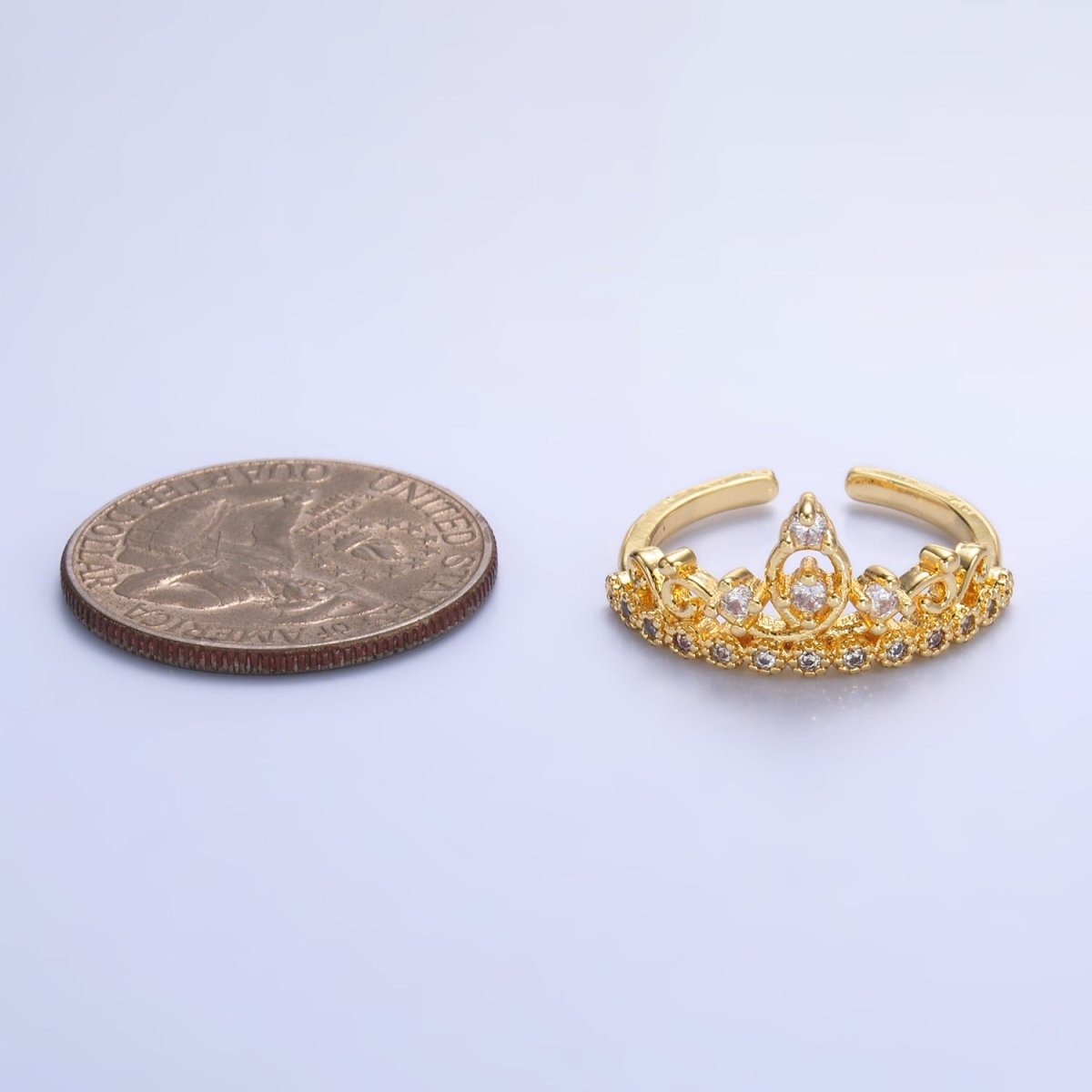 24K Gold Filled Clear CZ Artisan Crown Ring | O728