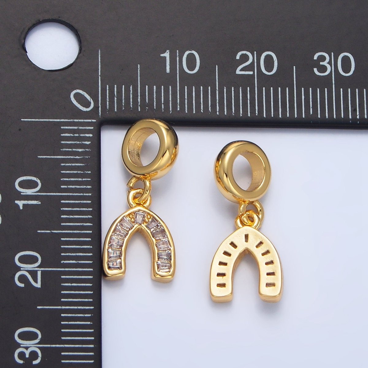 24K Gold Filled Clear CZ Baguette Horseshoe Rhondelle Bail Drop Pendant | X913