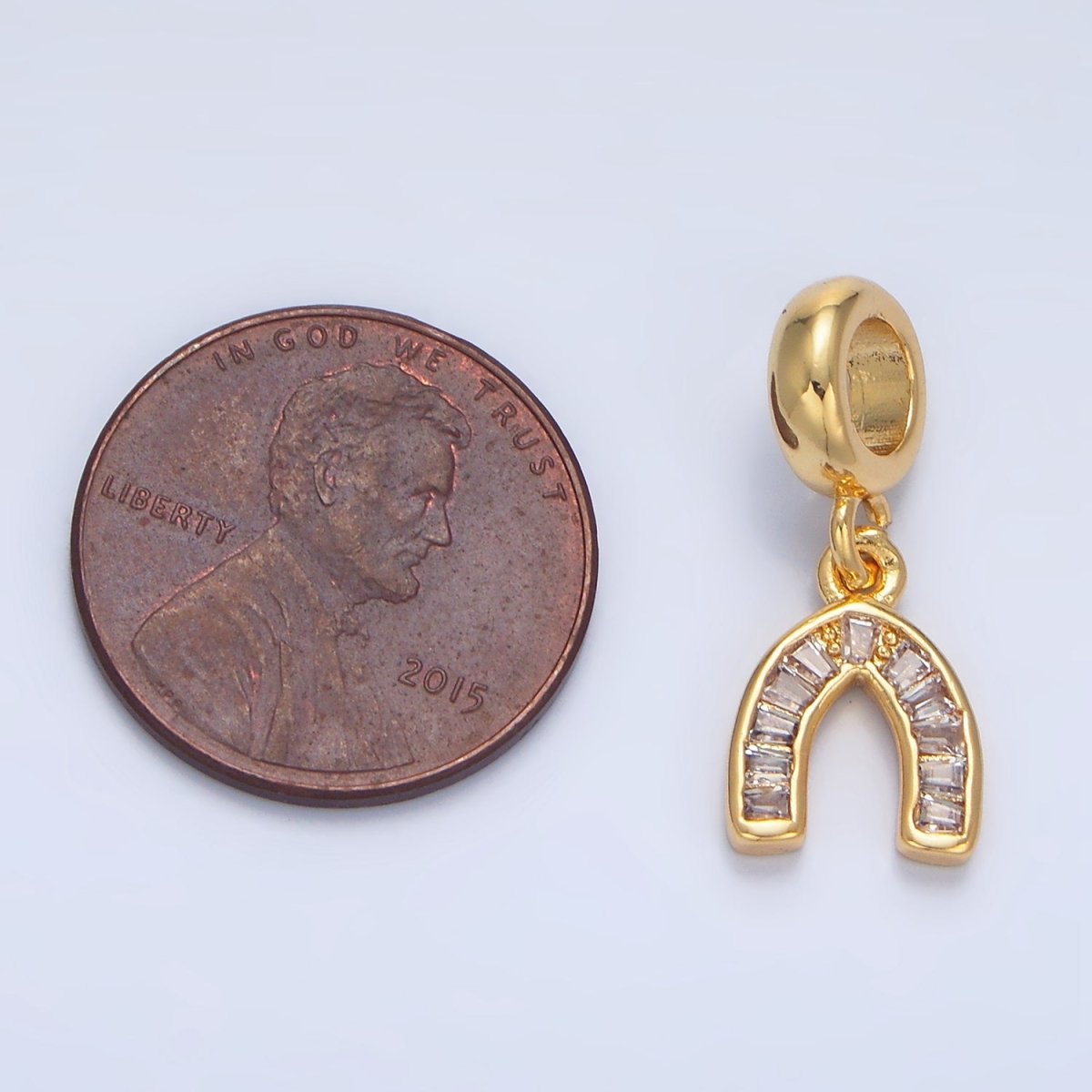 24K Gold Filled Clear CZ Baguette Horseshoe Rhondelle Bail Drop Pendant | X913
