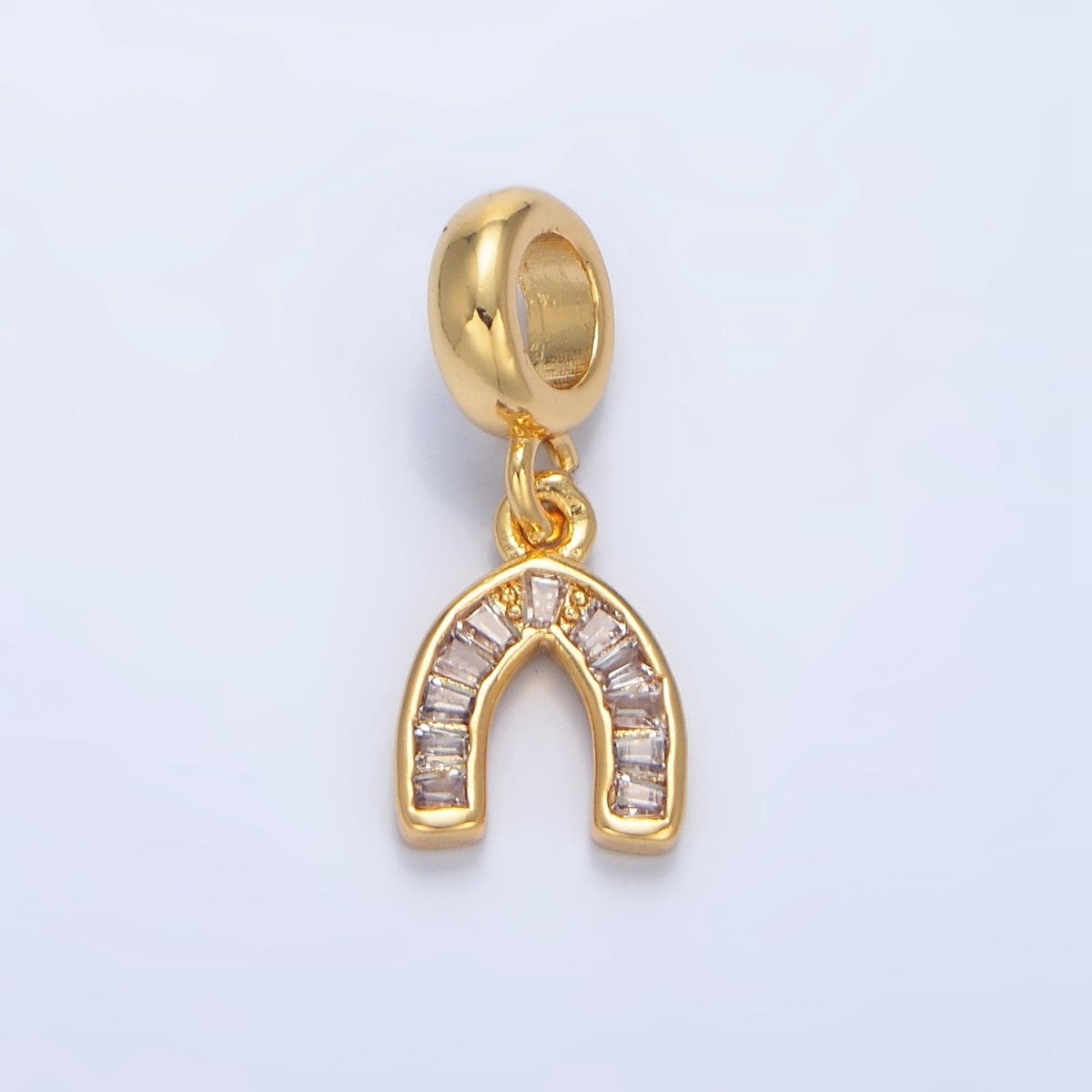 24K Gold Filled Clear CZ Baguette Horseshoe Rhondelle Bail Drop Pendant | X913