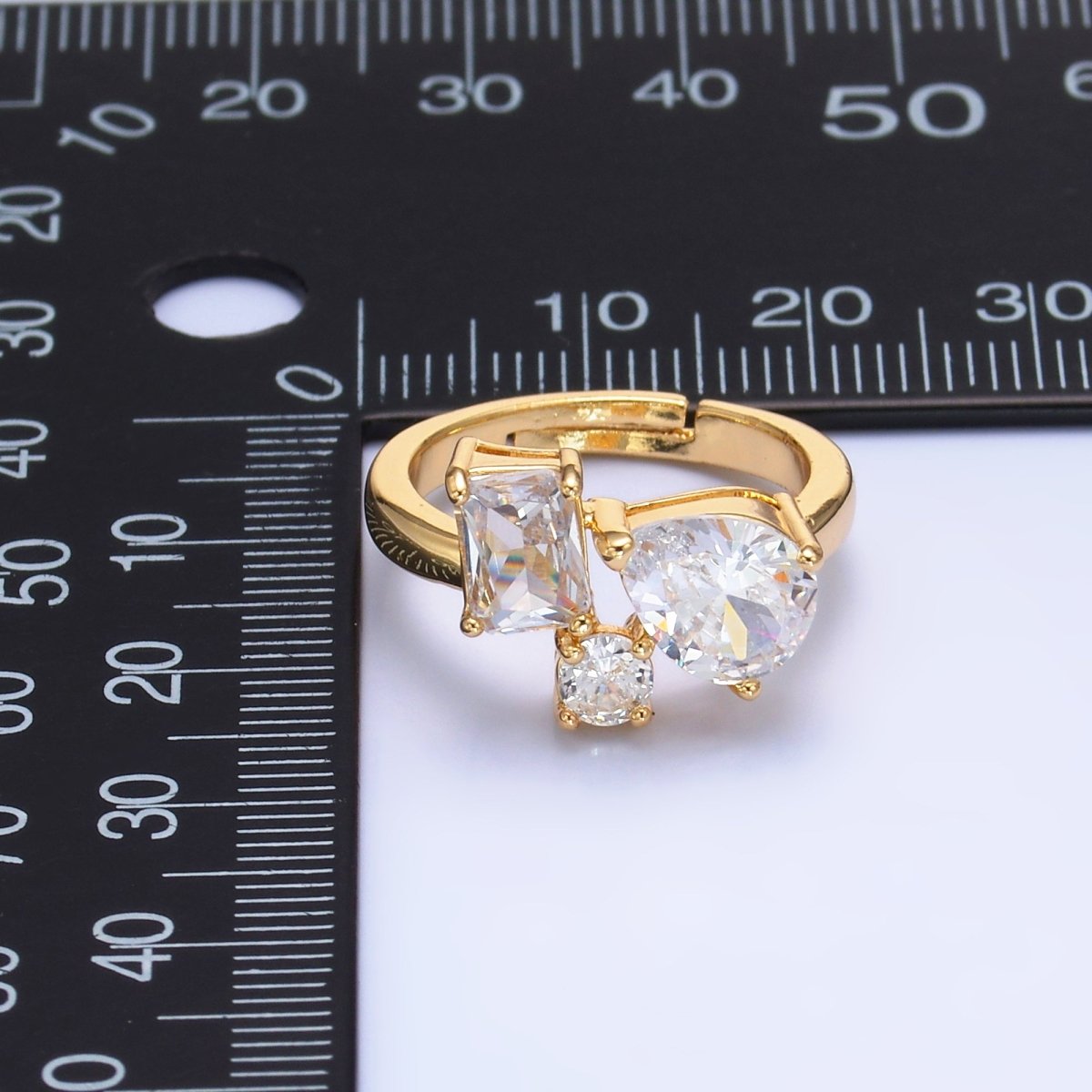 24K Gold Filled Clear CZ Baguette Teardrop Round Ring | O847