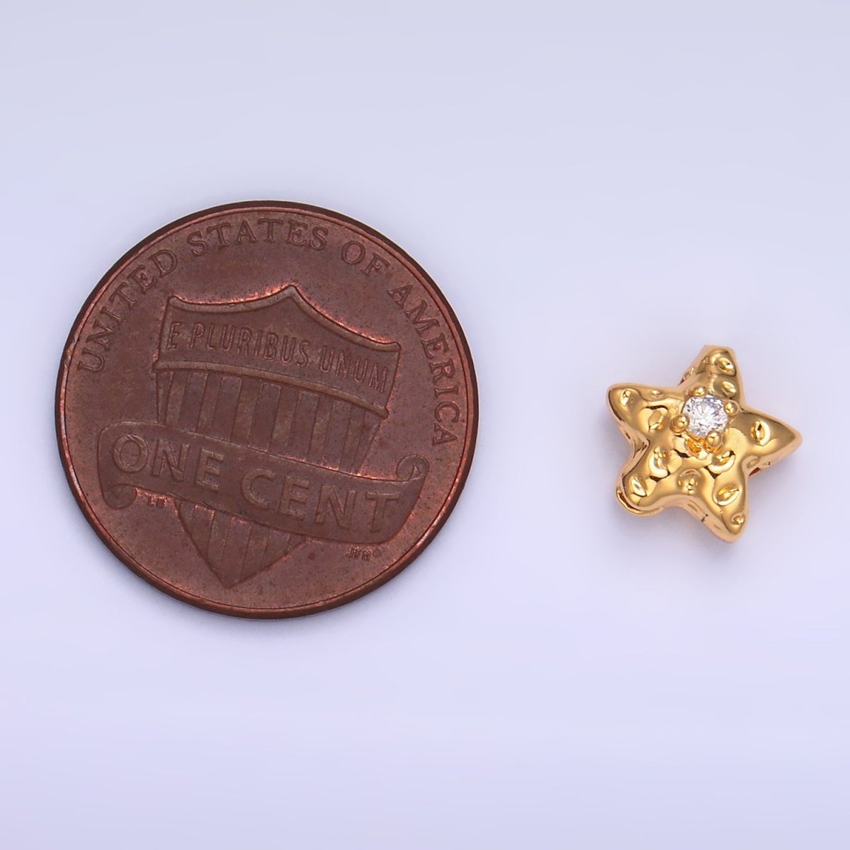 24K Gold Filled Clear CZ Celestial Star Hammered Bead | B171