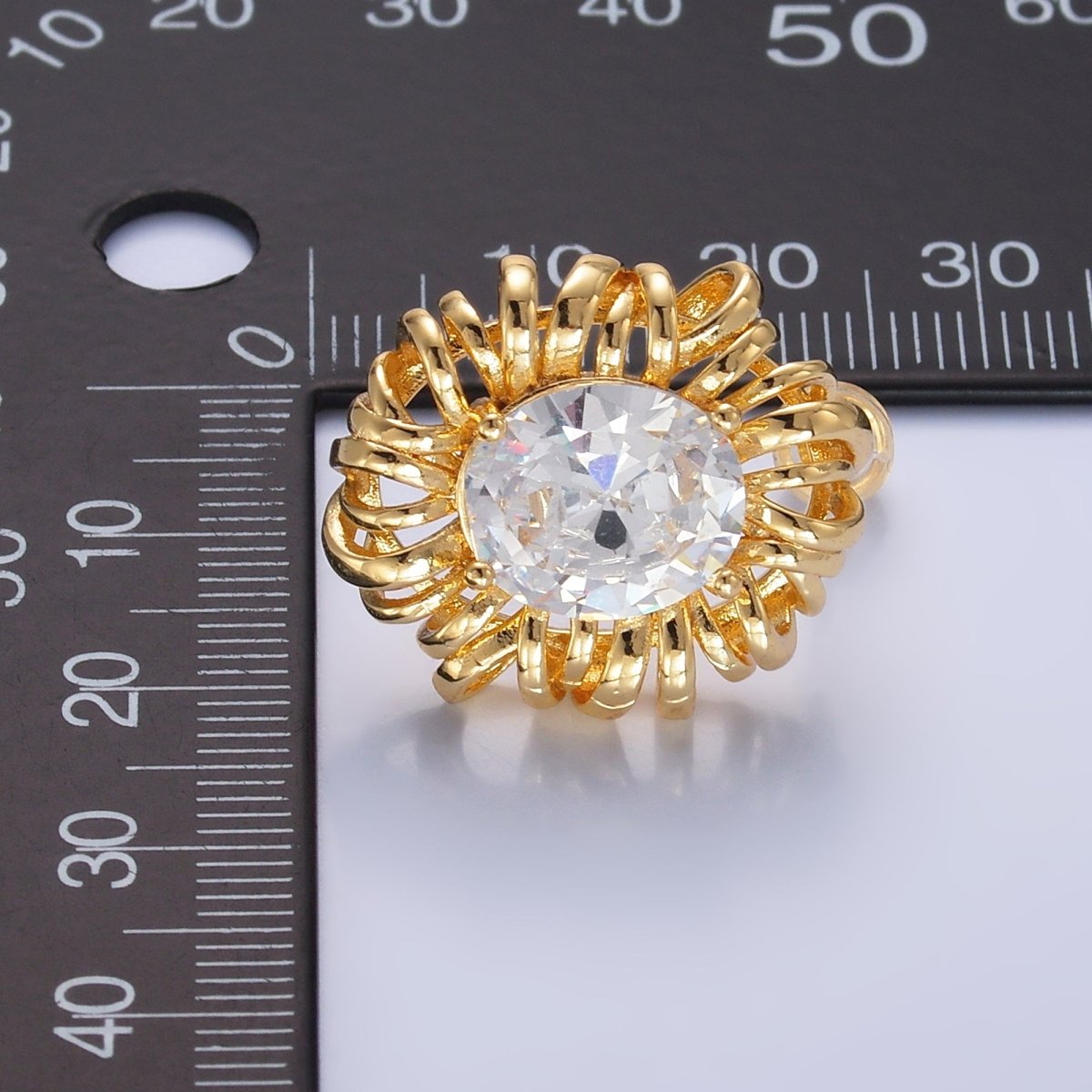 24K Gold Filled Clear CZ Celestial Sun Ray Stud Earrings | AB077