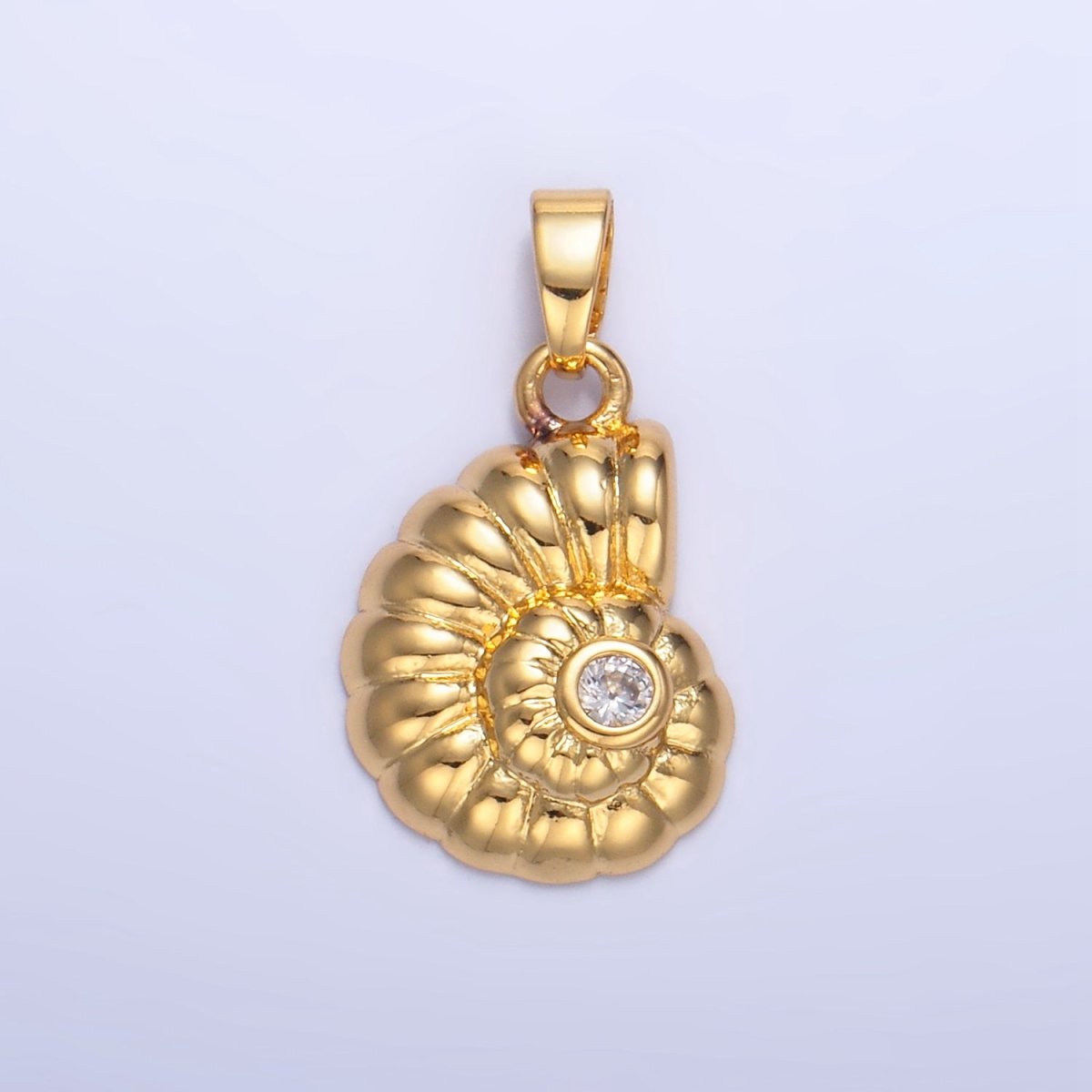24K Gold Filled Clear CZ Clam Sea Shell Pendant | AA1046