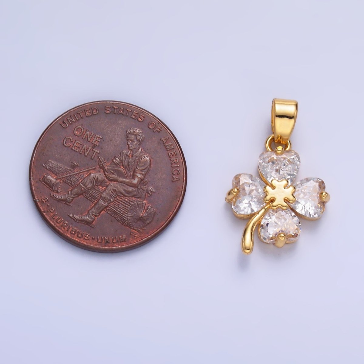 24K Gold Filled Clear CZ Clover Flower Pendant | AA1412