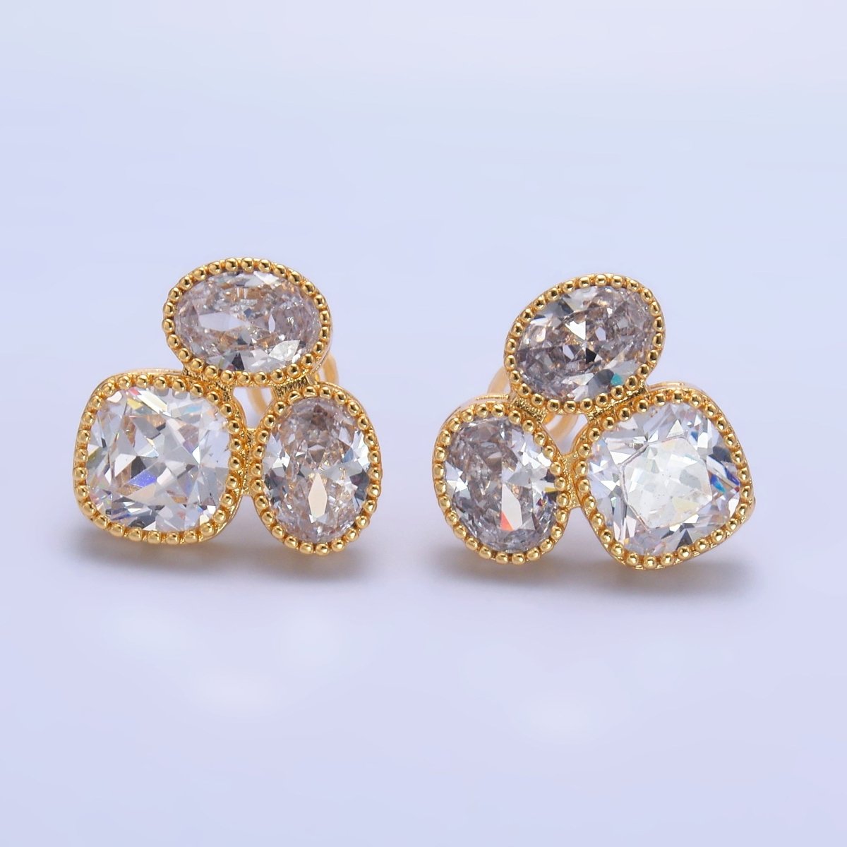 24K Gold Filled Clear CZ Geometric Stud Earrings | AB1422