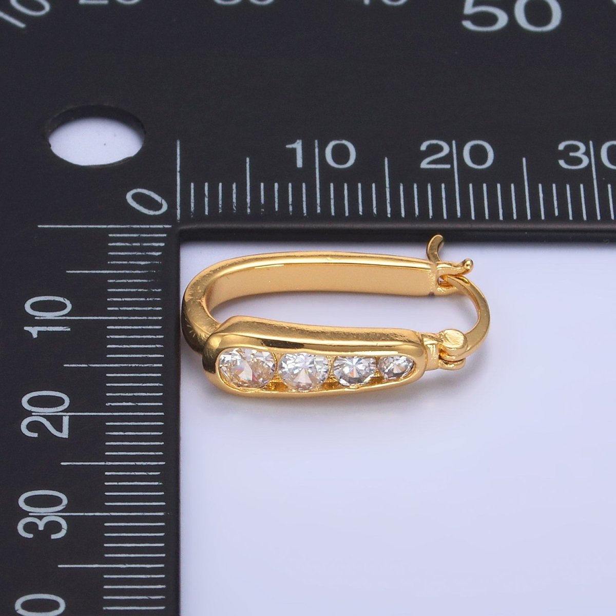 24K Gold Filled Clear CZ Gradient Latch Hoop Earrings | AB680