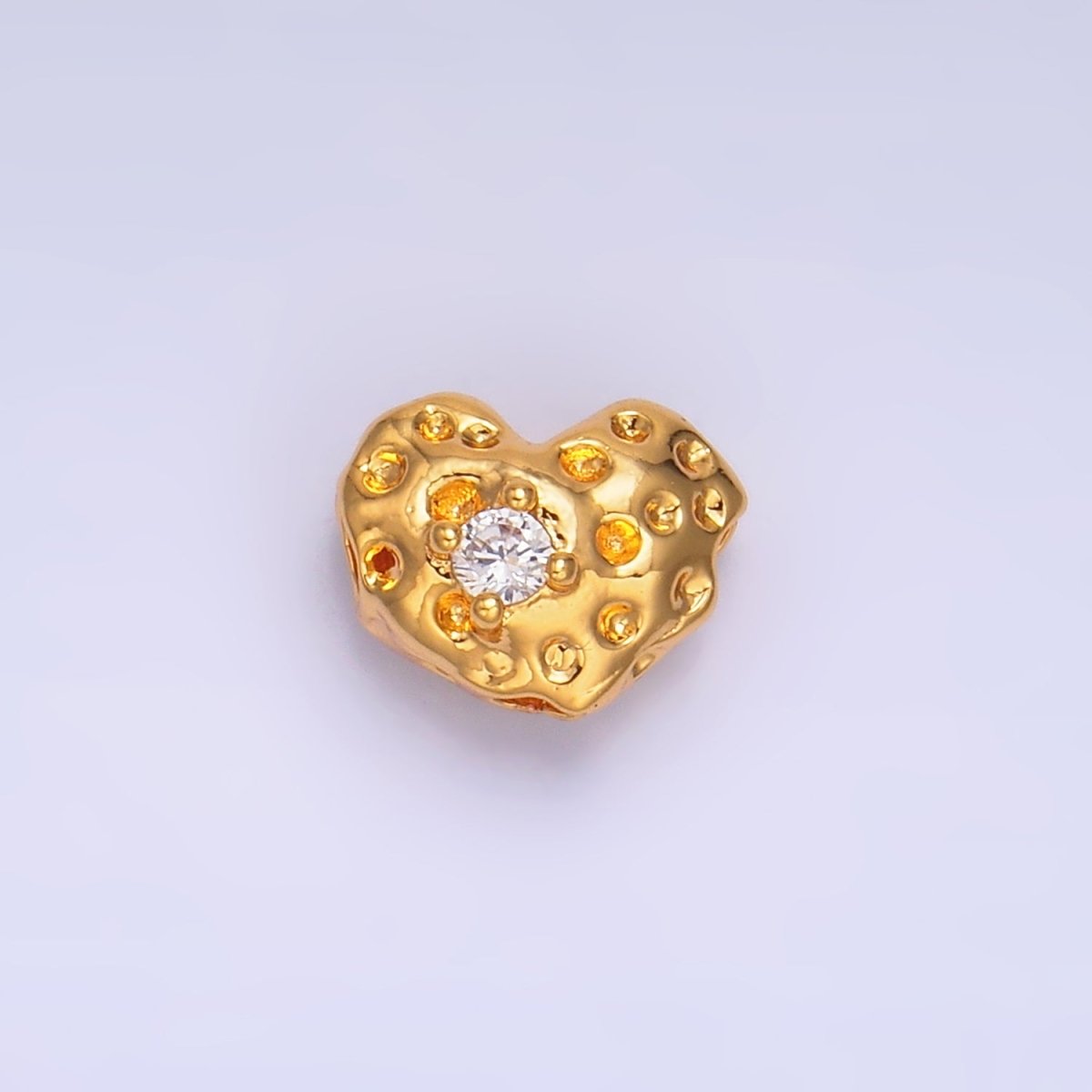 24K Gold Filled Clear CZ Hammered Heart Bead | B179