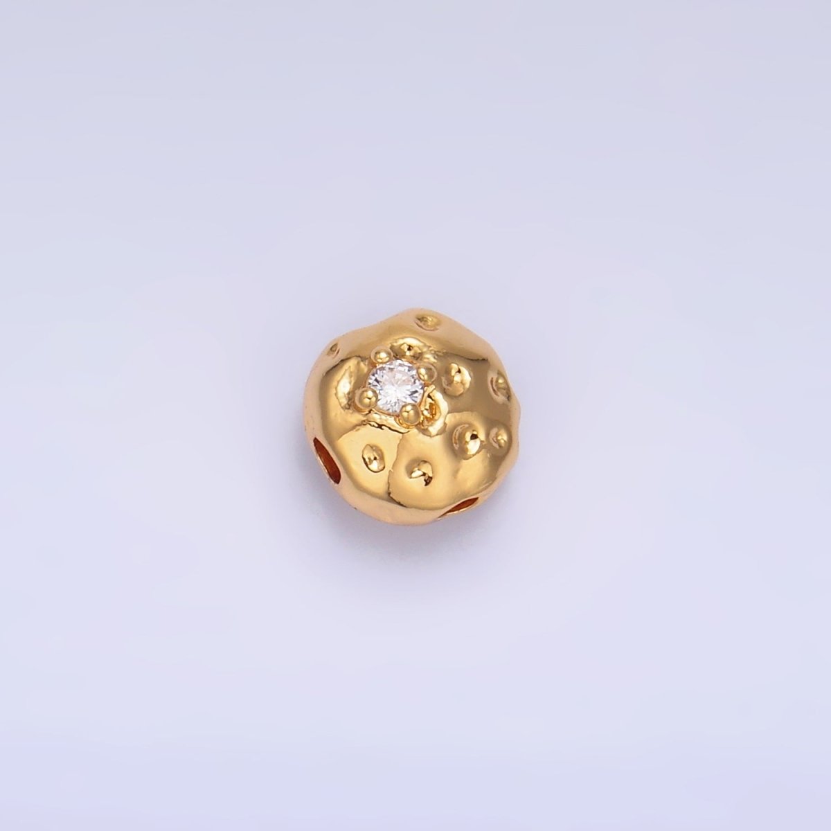 24K Gold Filled Clear CZ Hammered Round Bead | B178
