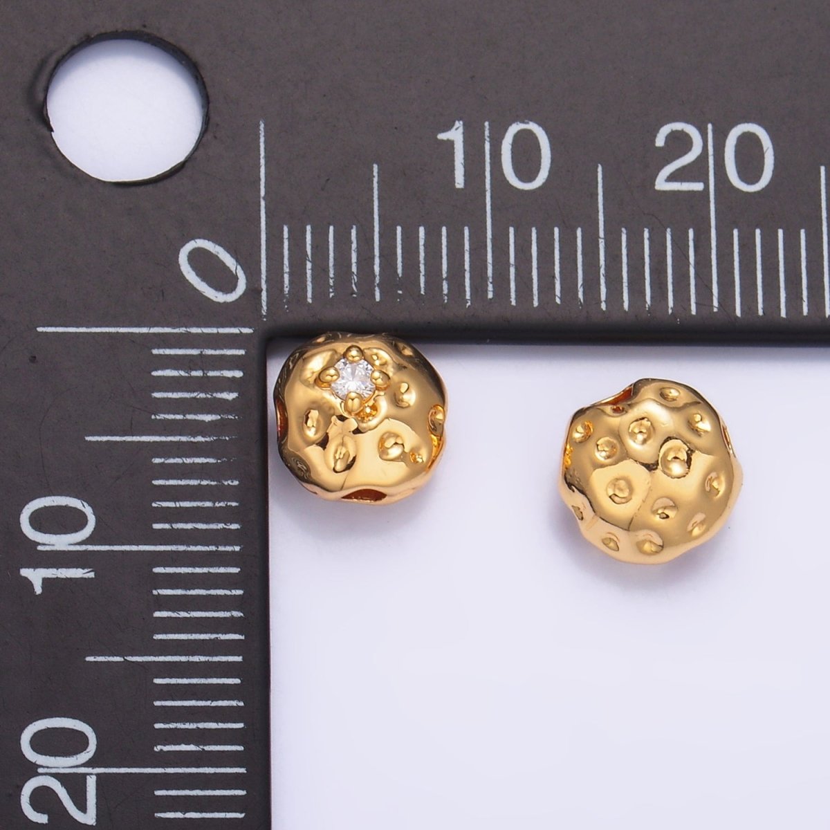 24K Gold Filled Clear CZ Hammered Round Bead | B178