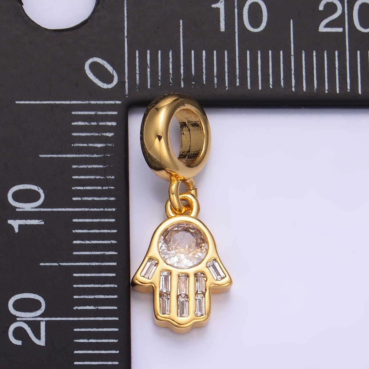 24K Gold Filled Clear CZ Hamsa Hand Rhodelle Bail Drop Pendant | W271