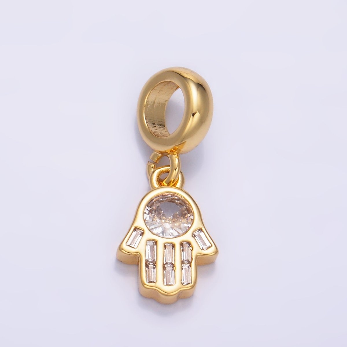 24K Gold Filled Clear CZ Hamsa Hand Rhodelle Bail Drop Pendant | W271
