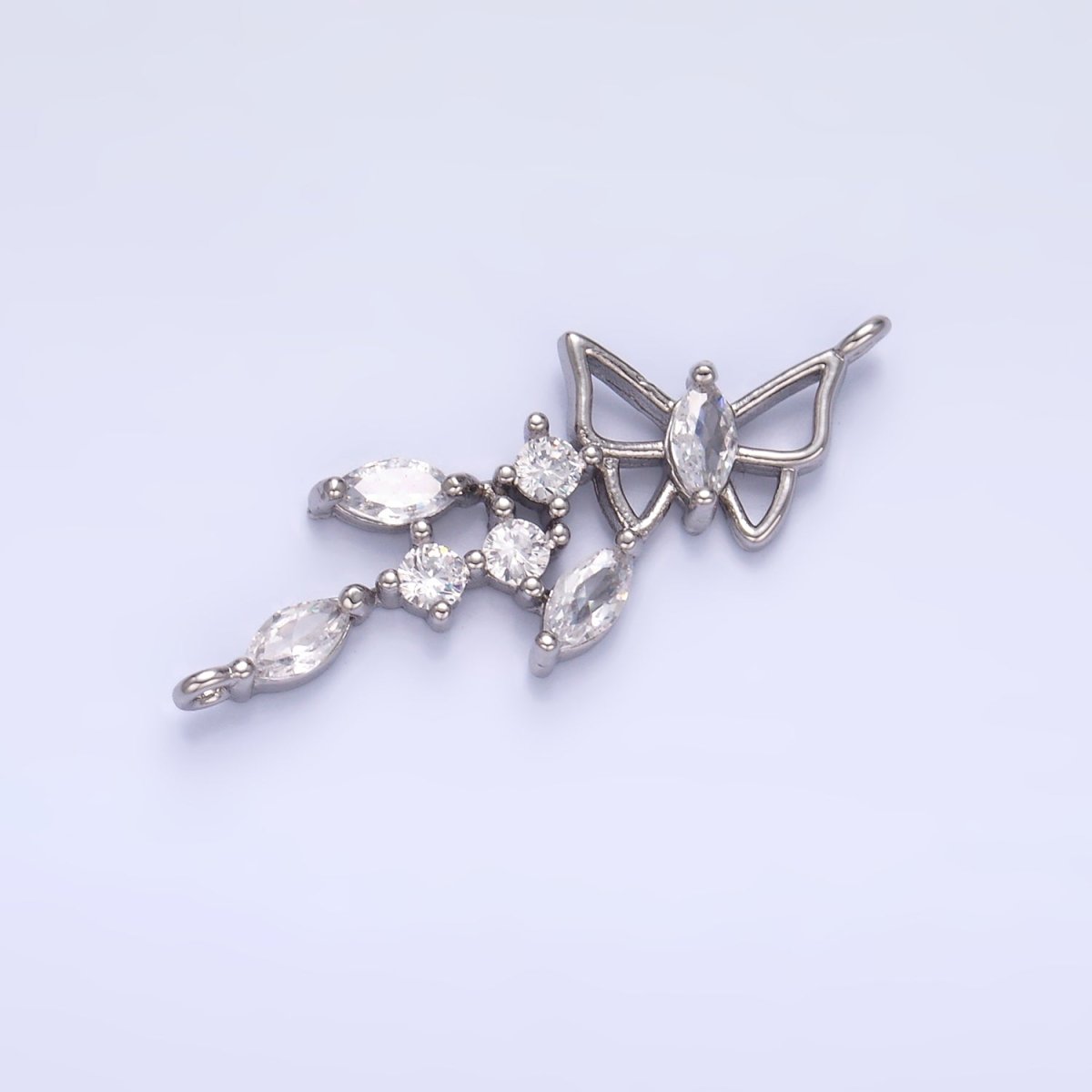24K Gold Filled Clear CZ Marquise Butterfly Charm Connector in Gold & Silver | G228