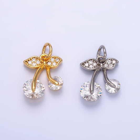24K Gold Filled Clear CZ Micro Paved Cherry Fruit Charm in Gold & Silver | W420