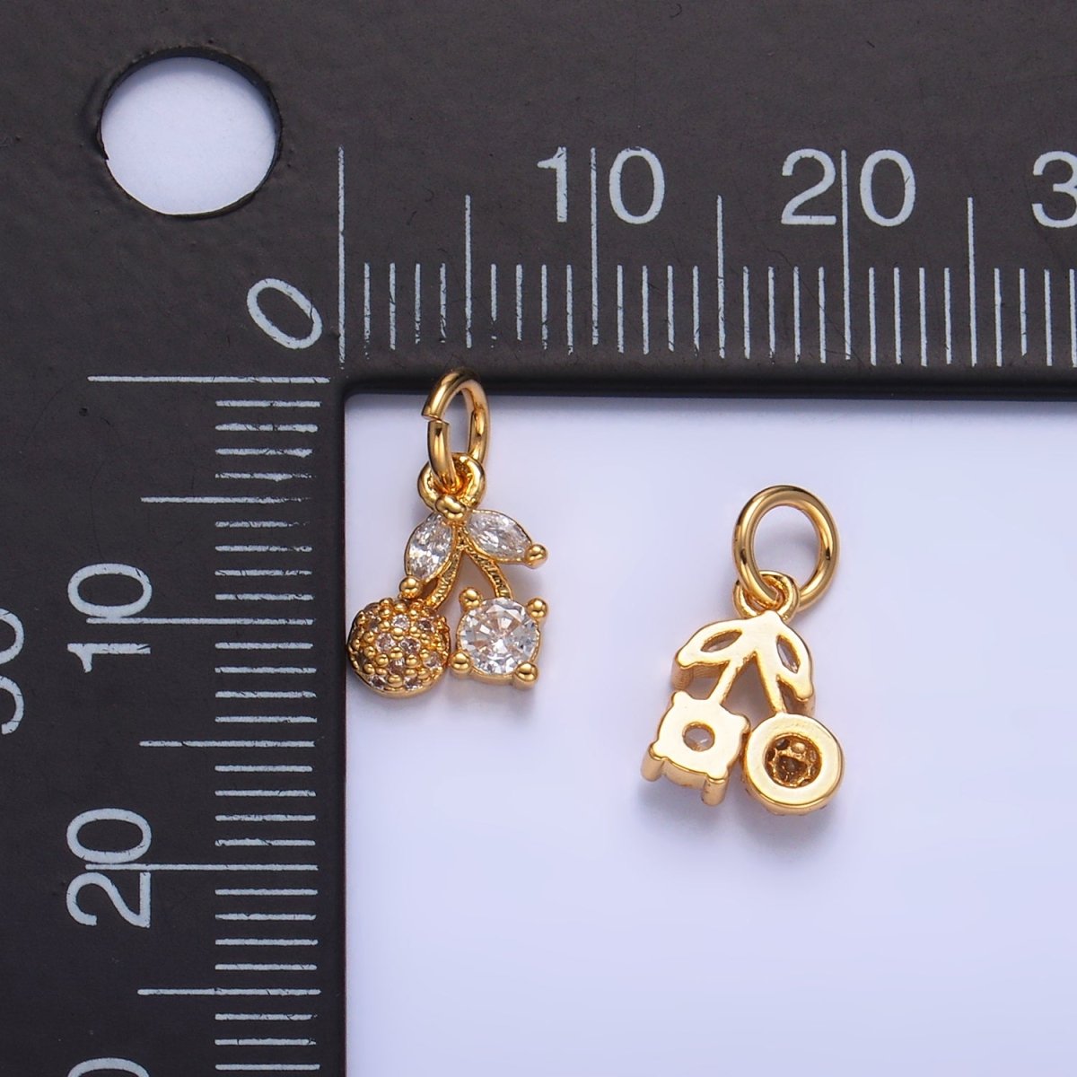 24K Gold Filled Clear CZ Micro Paved Cherry Fruit Charm | W282